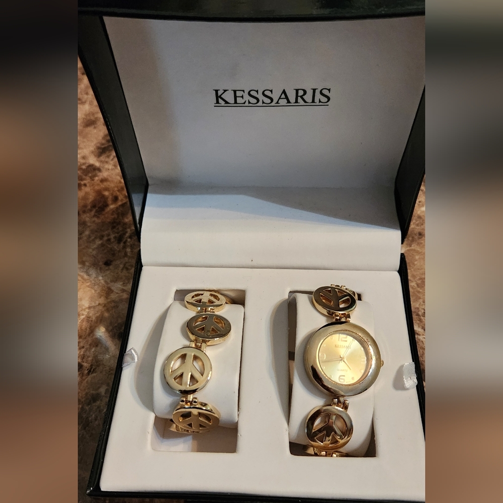 Kessaris Gold Watch and Bracelet Set